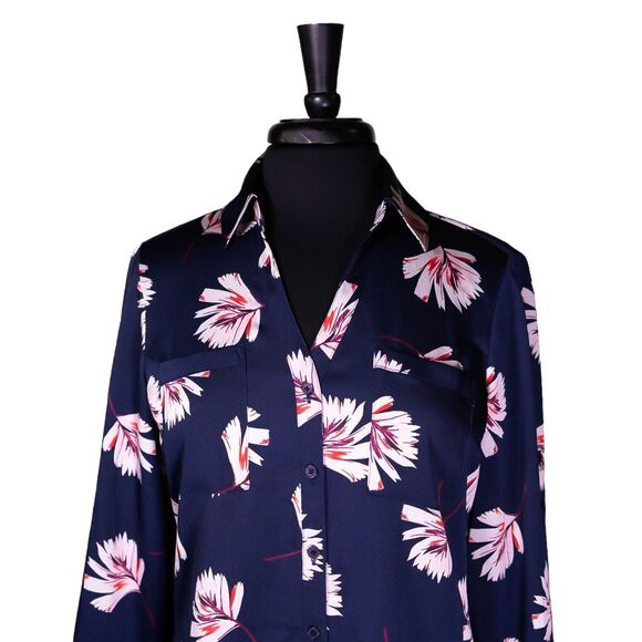 Express Women's Shirt Portofino Button Up Floral Slim Fit Colorful Blouse Top M - Picture 5 of 8